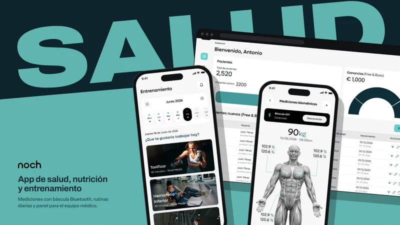 Pantallas de entrenamiento y mediciones de la báscula en la app de salud